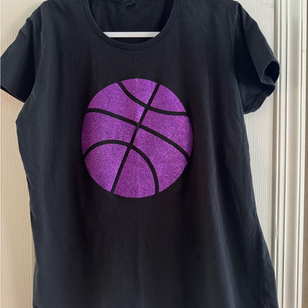 Basketball Design Purple Glitter Short Sleeve Tee